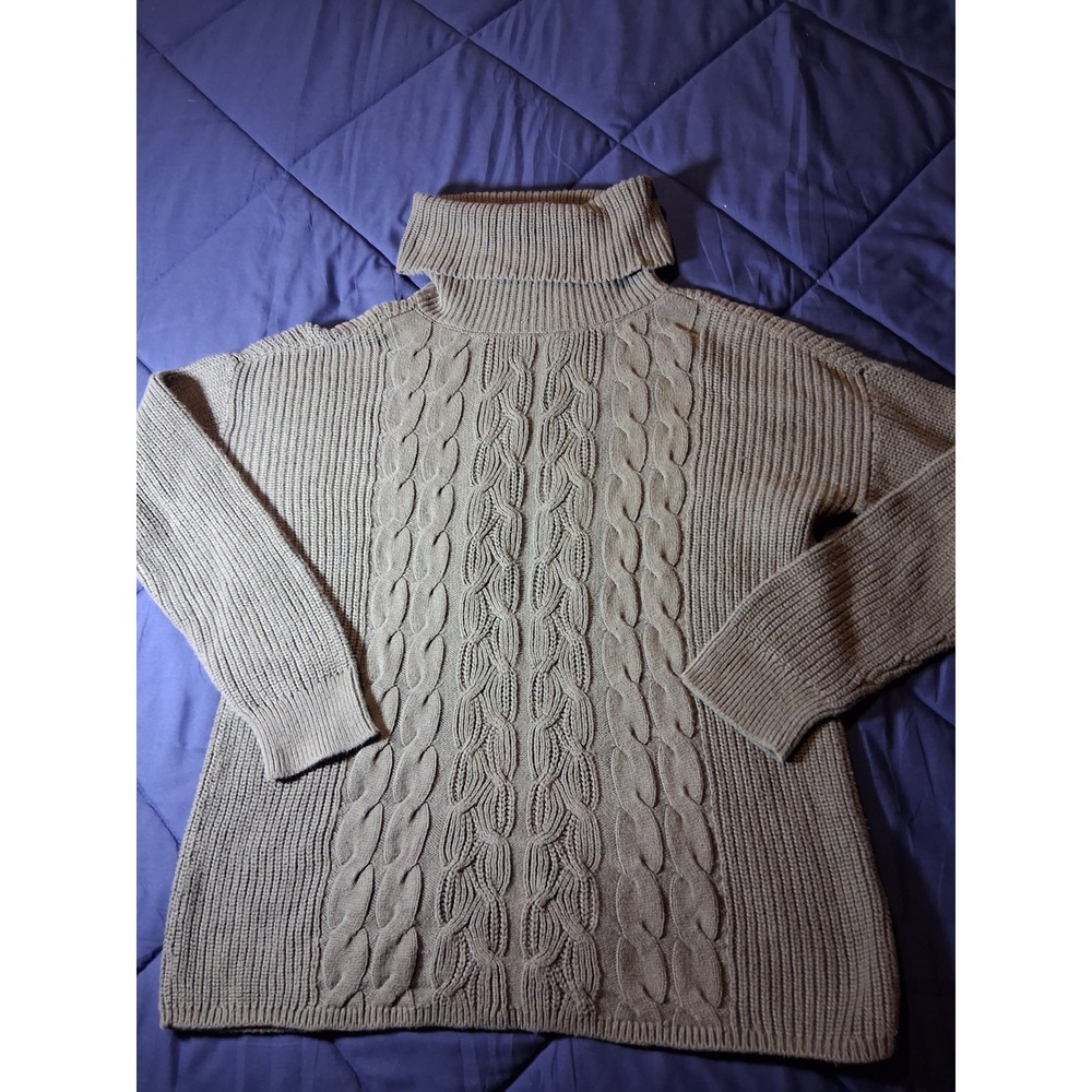 GAP Mens Cable Knit Turtleneck Sweater Olive Green Ribbed Pullover Medium